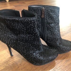 BCBG Maxazria pony hair ankle stiletto lace boots, size 9.5.